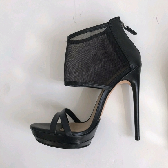 BCBG Max Azria Ferned Sandals Heel Leather Mesh Black Shoe Sandal 6.5 /36.5 - Picture 6 of 11